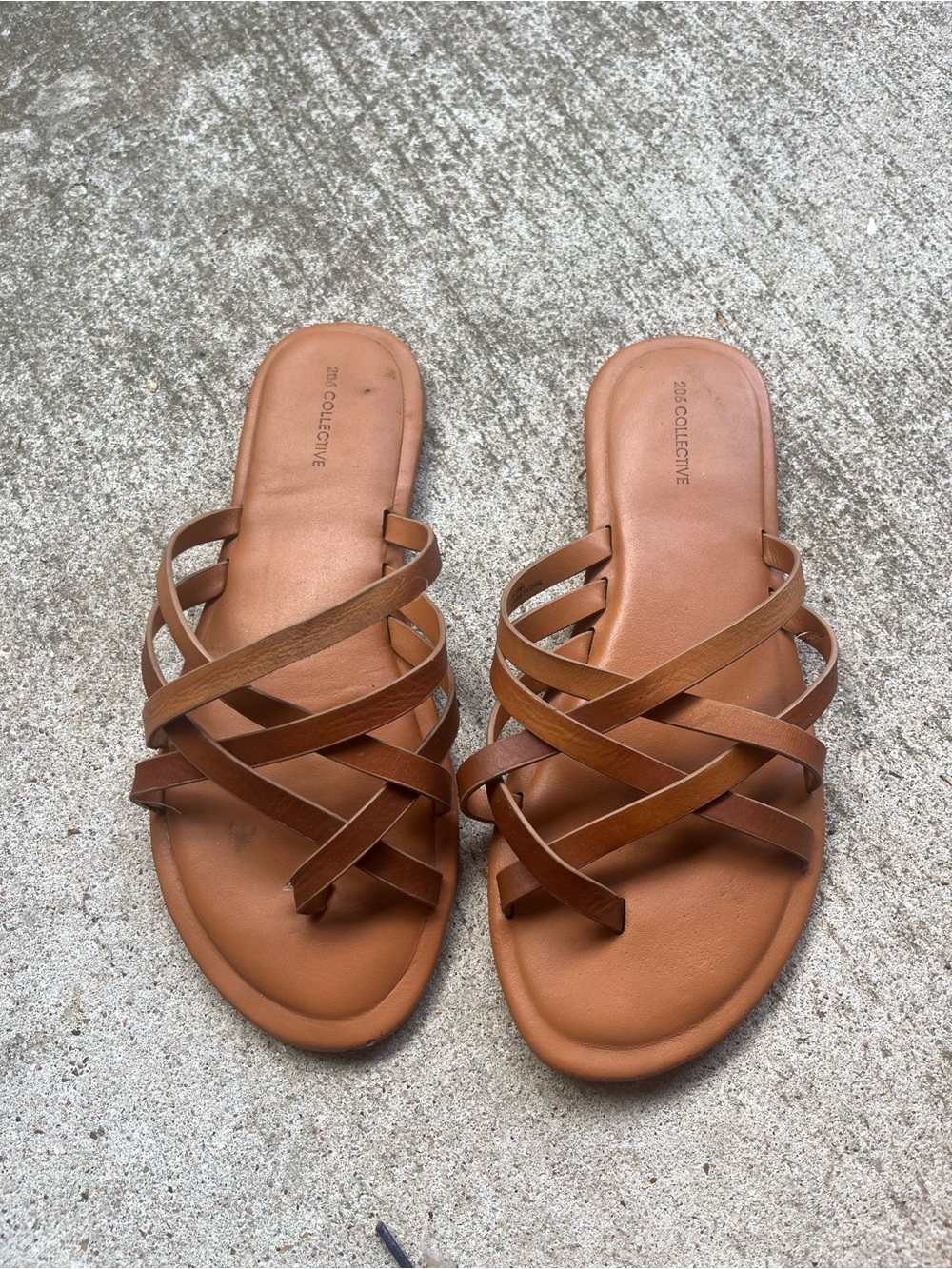 206 Collective Brown Strappy Slide Sandals